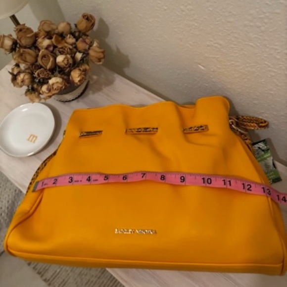 Badgley Mischka Yellow Tote With Snake Skin Print Detail MSRP $149 - Picture 6 of 6